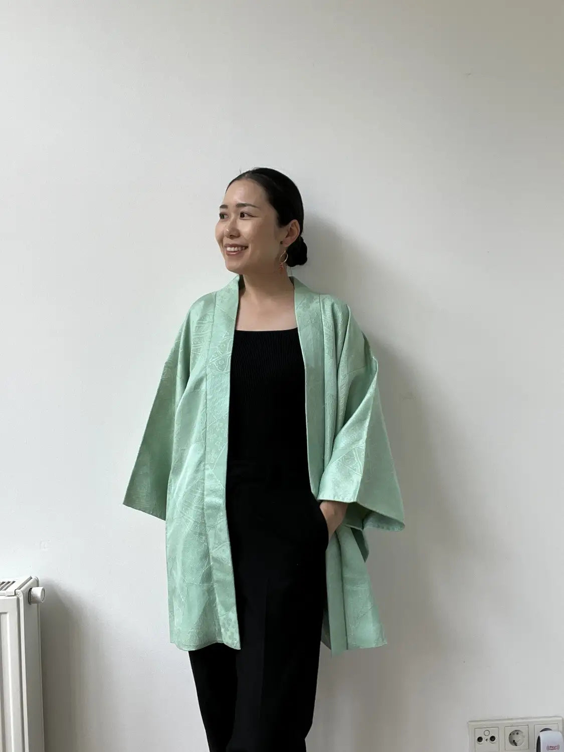Vintage kleur Haori - Groene en gouden bloem -