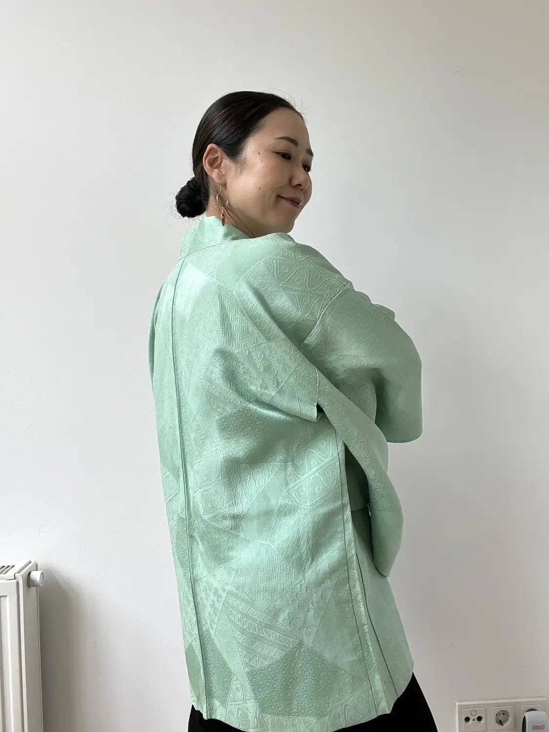 Vintage kleur Haori - Groene en gouden bloem -