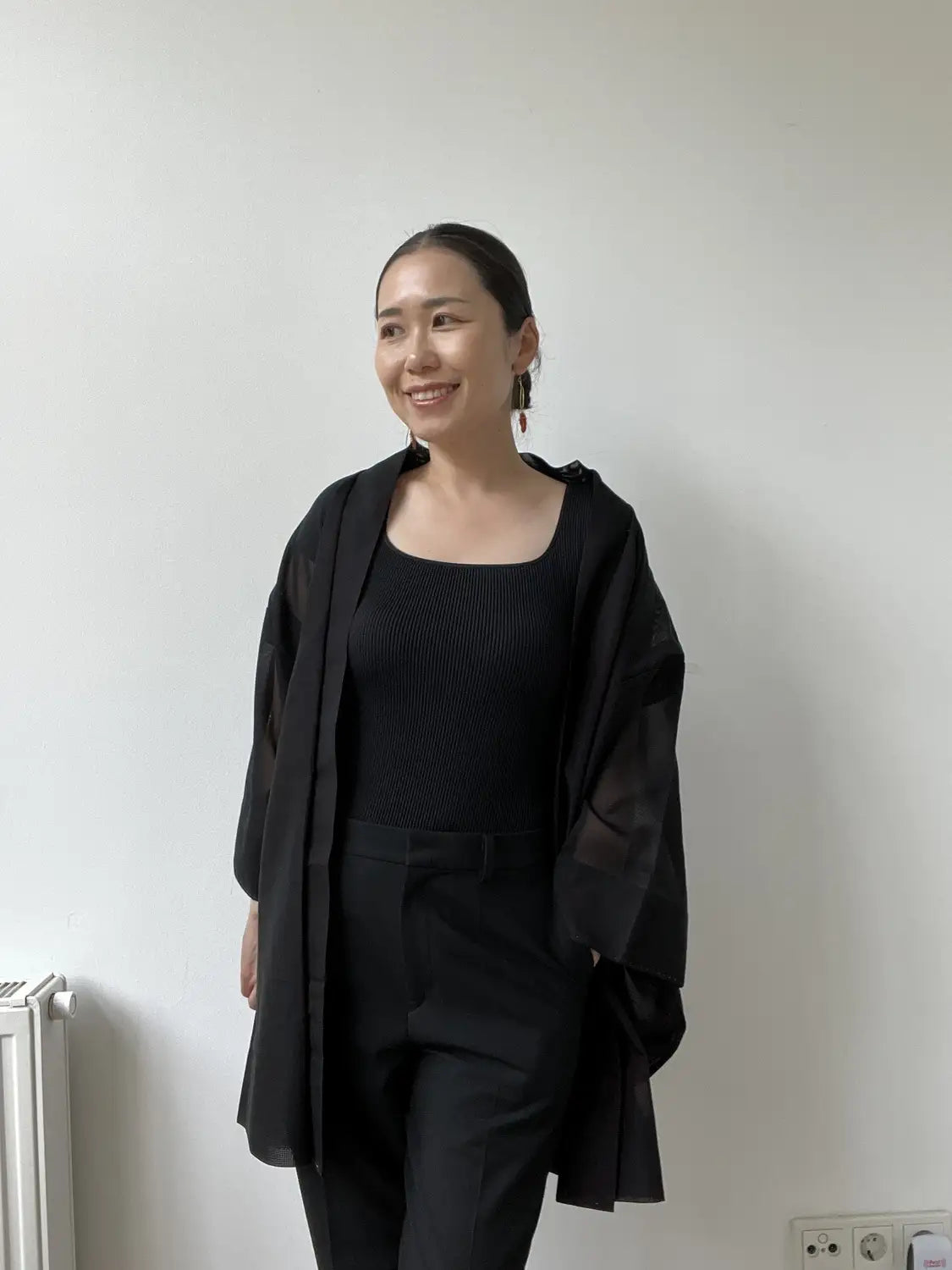 Vintage sheer haori - Black & Red -