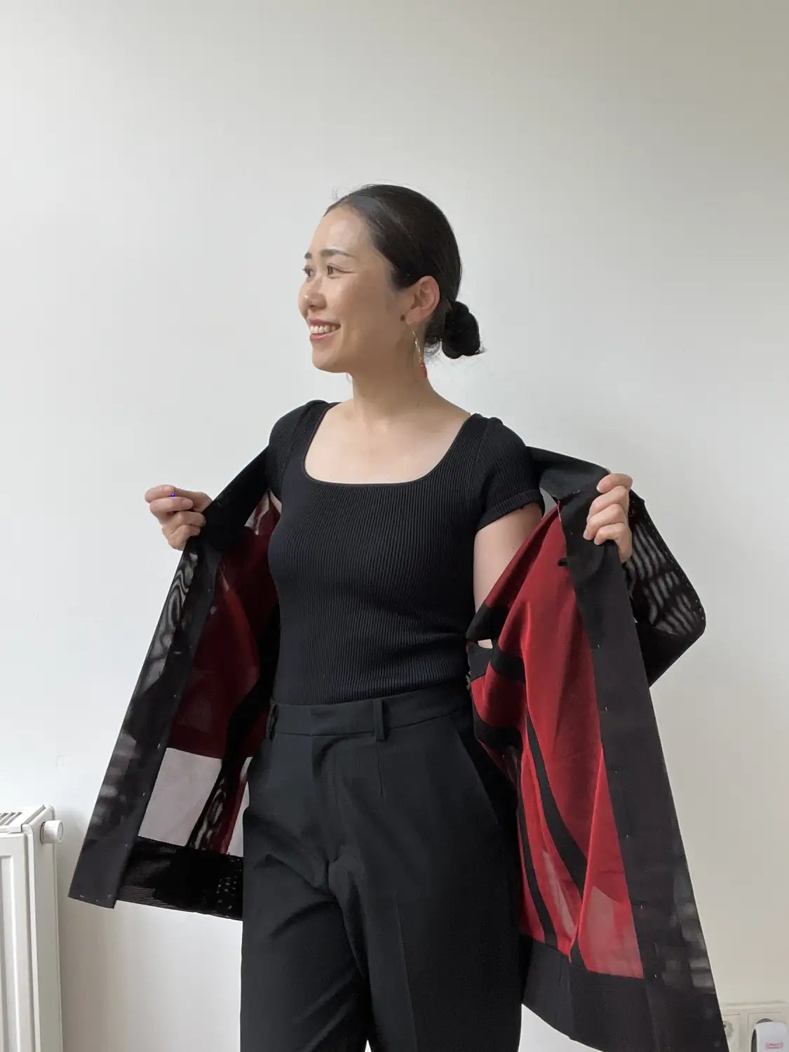 Vintage sheer haori - Black & Red -