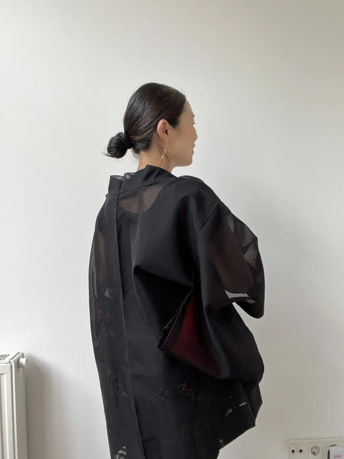 Vintage sheer haori - Black & Red -