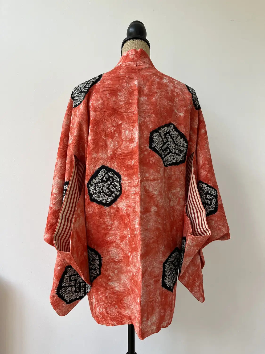 Vintage Color Haori -  Red Kanoko kikko Shibori -