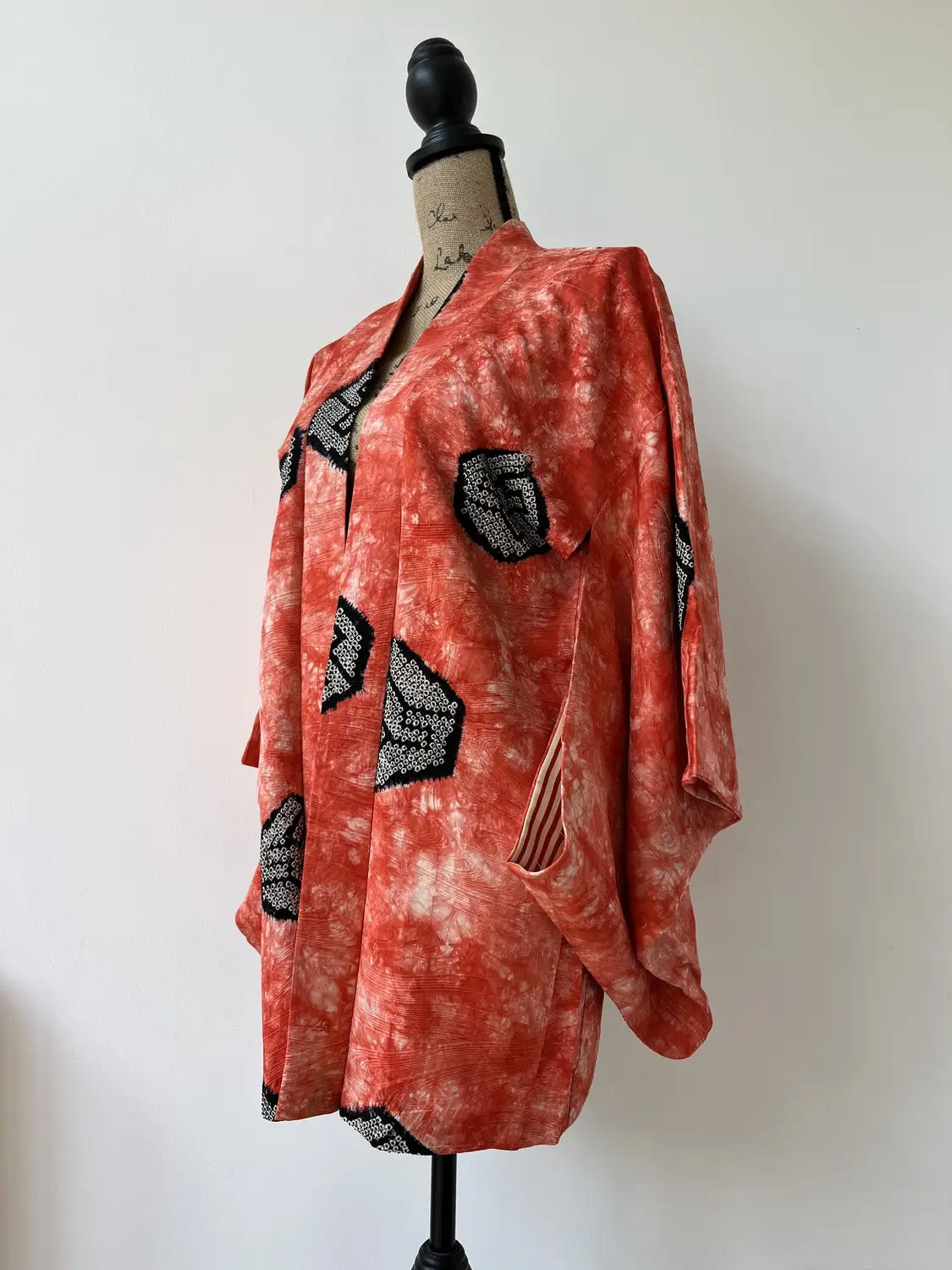 Vintage Color Haori -  Red Kanoko kikko Shibori -