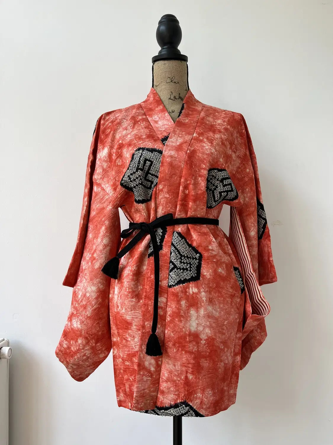 Vintage Color Haori -  Red Kanoko kikko Shibori -