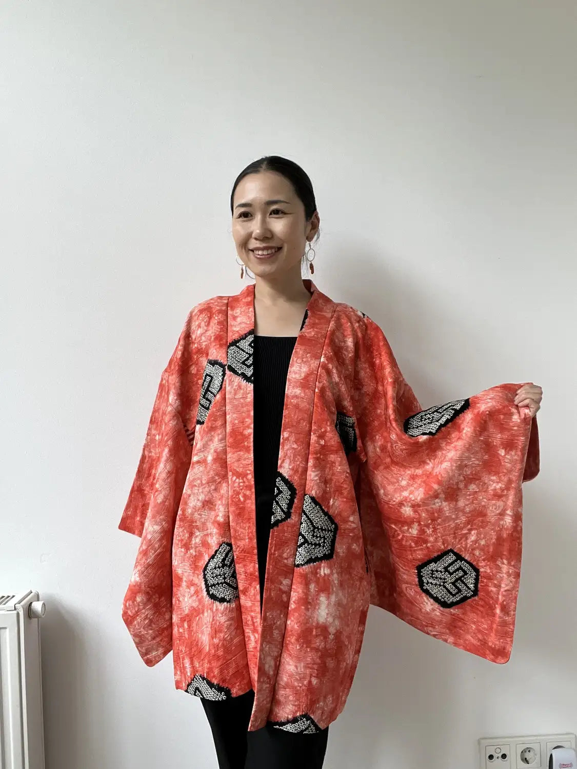 Vintage Color Haori -  Red Kanoko kikko Shibori -