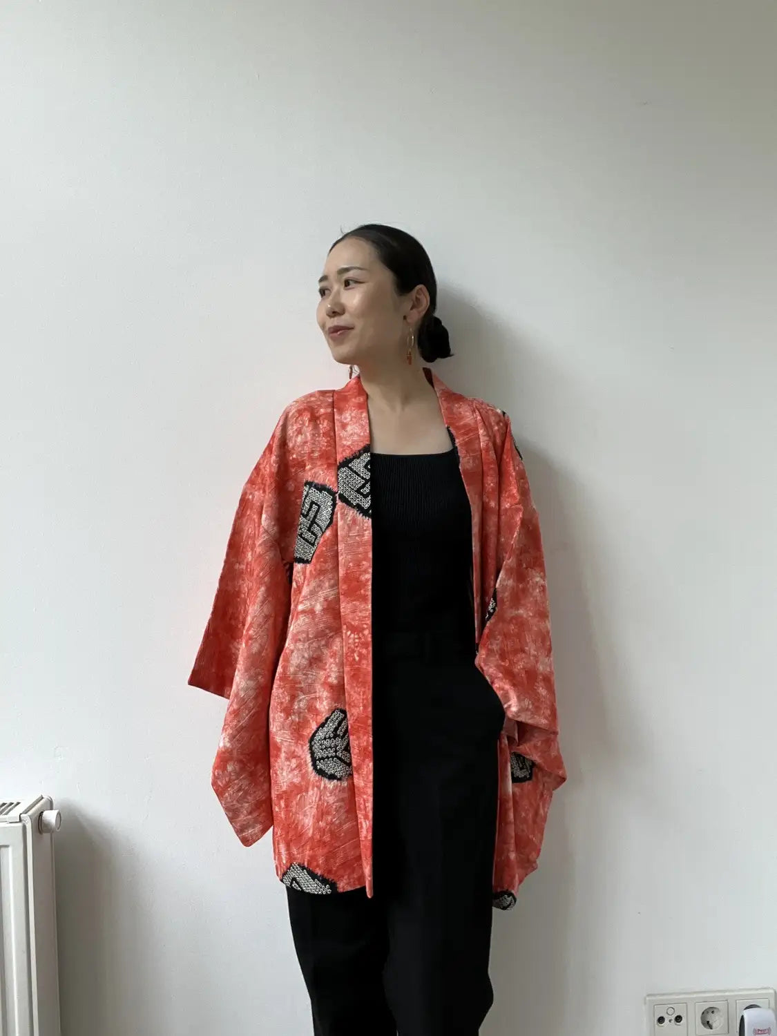 Vintage Color Haori -  Red Kanoko kikko Shibori -