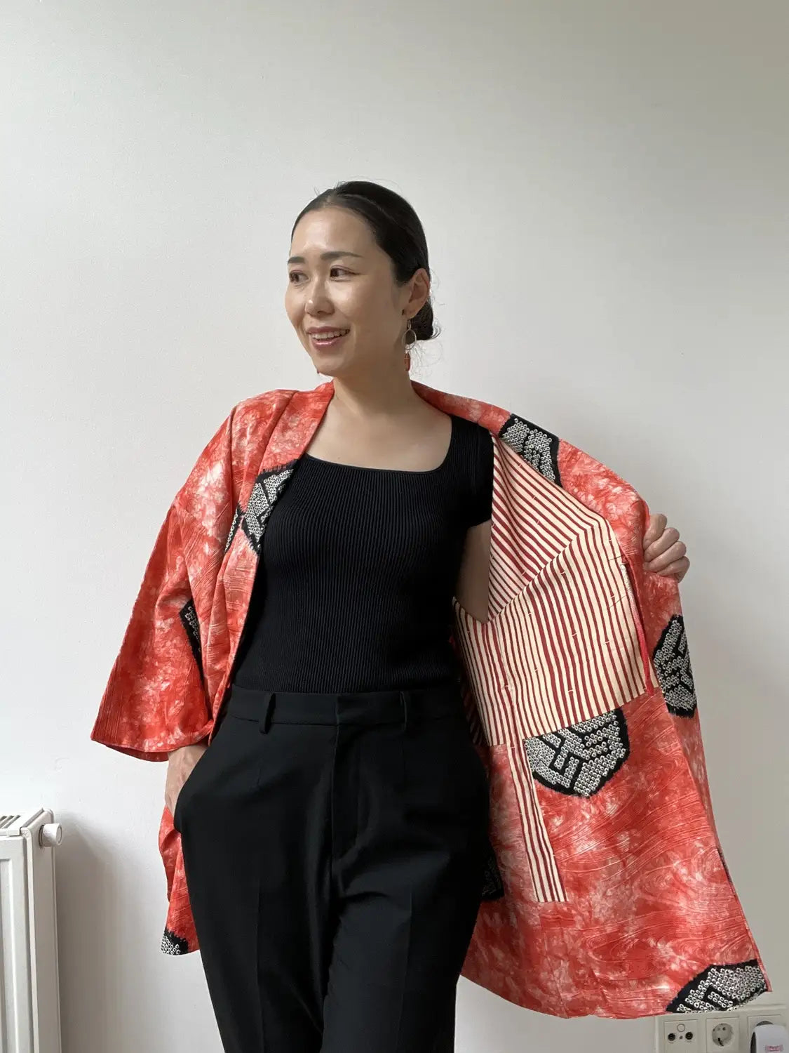 Vintage Color Haori -  Red Kanoko kikko Shibori -