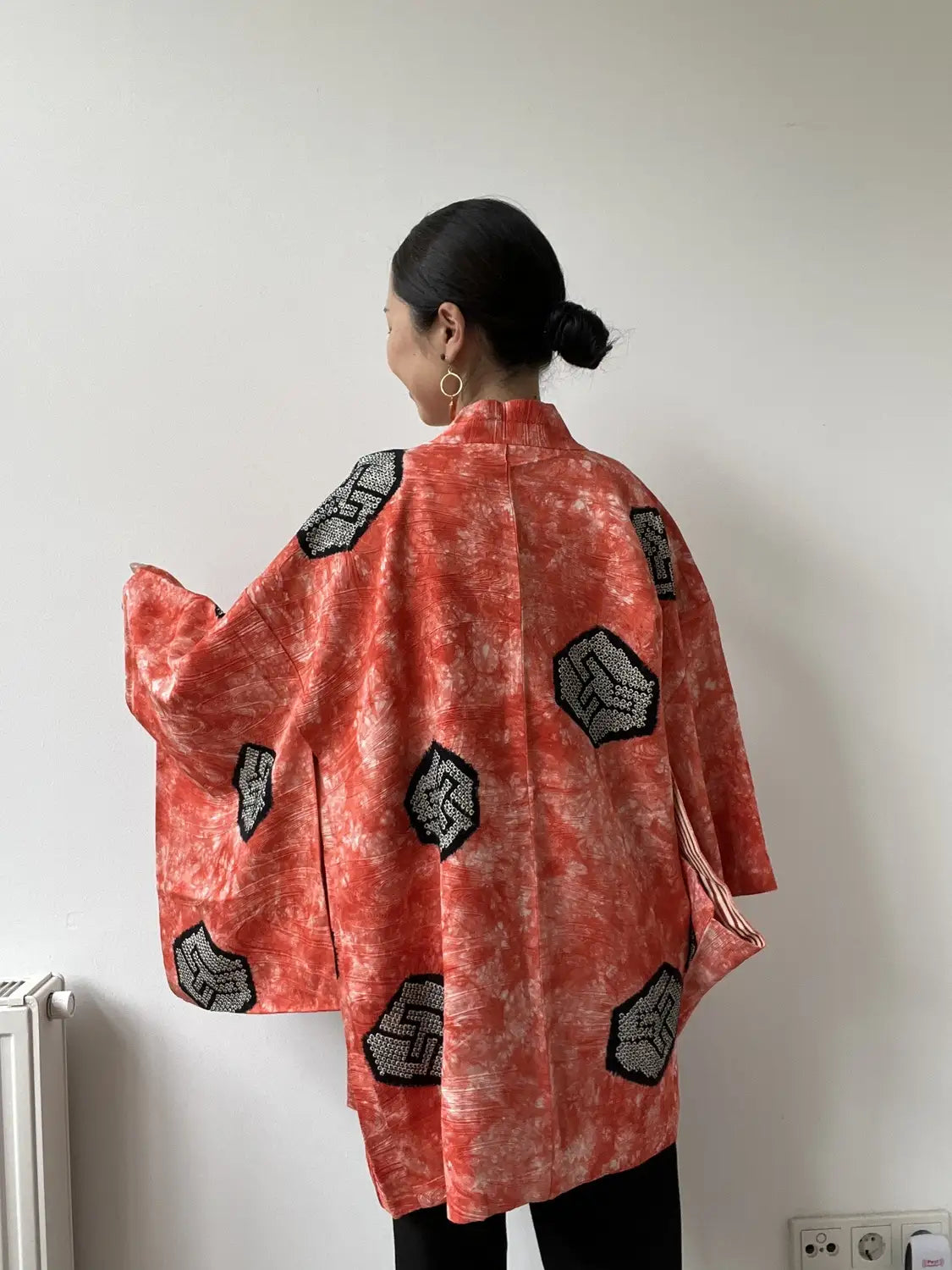 Vintage Color Haori -  Red Kanoko kikko Shibori -