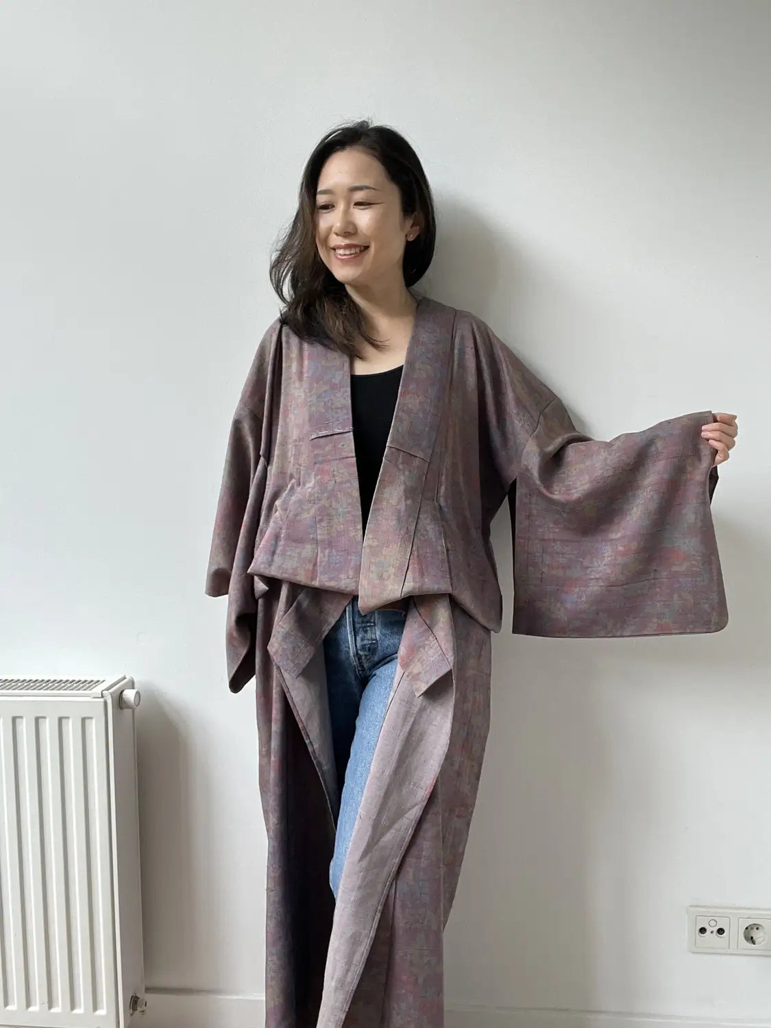 Vintage Tsumugi-Kimono – Blumen wie ein Ölgemälde – Halleluja original arrangiert