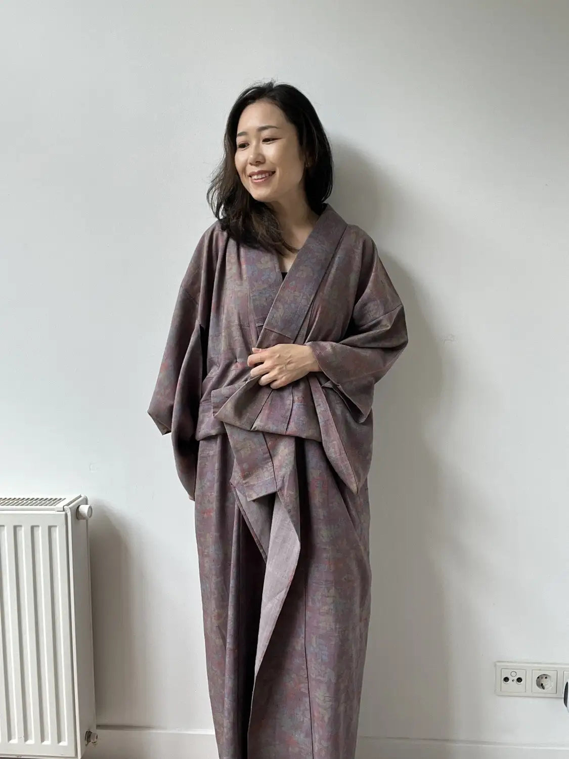 Vintage Tsumugi-Kimono – Blumen wie ein Ölgemälde – Halleluja original arrangiert