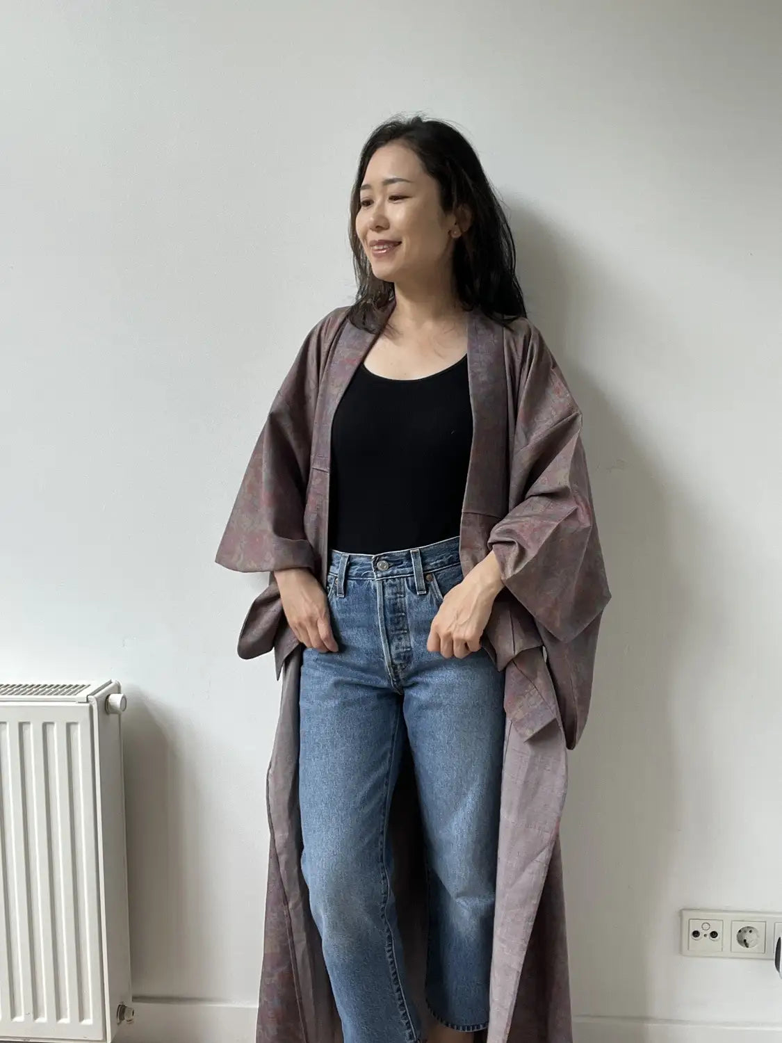 Vintage Tsumugi-Kimono – Blumen wie ein Ölgemälde – Halleluja original arrangiert