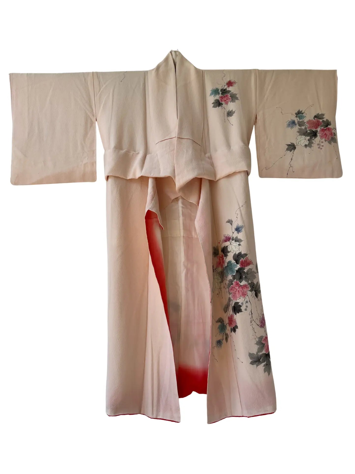 Vintage  homongi kimono - Pinkwhite  Hand-painted bouquet - Hallelujah original arrange