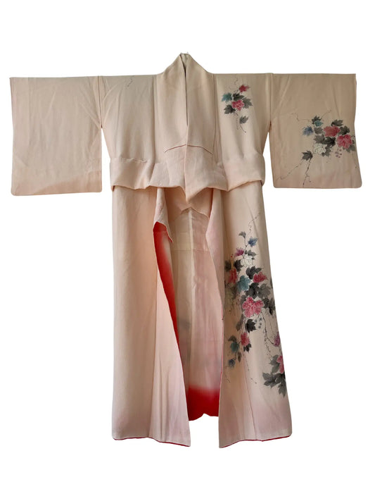 Vintage  homongi kimono - Pinkwhite  Hand-painted bouquet - Hallelujah original arrange