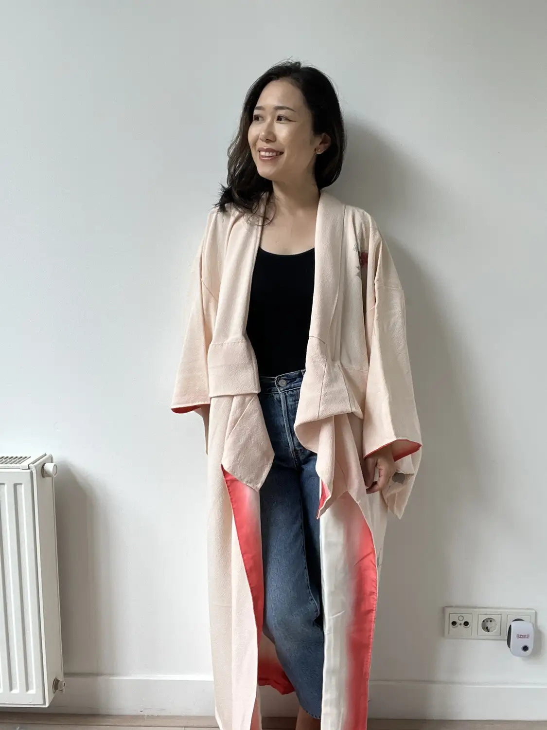 Vintage  homongi kimono - Pinkwhite  Hand-painted bouquet - Hallelujah original arrange