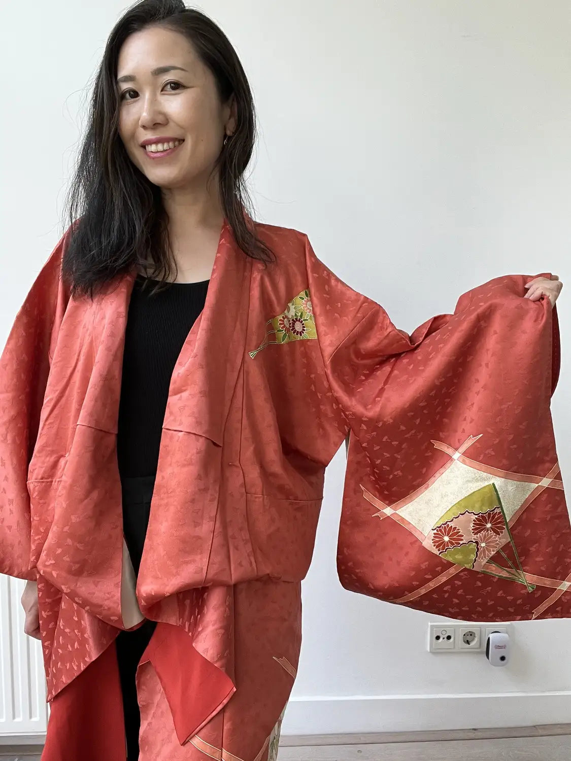 Vintage  homo-gi kimono - Red Brown Happy sensu- Hallelujah original arrange