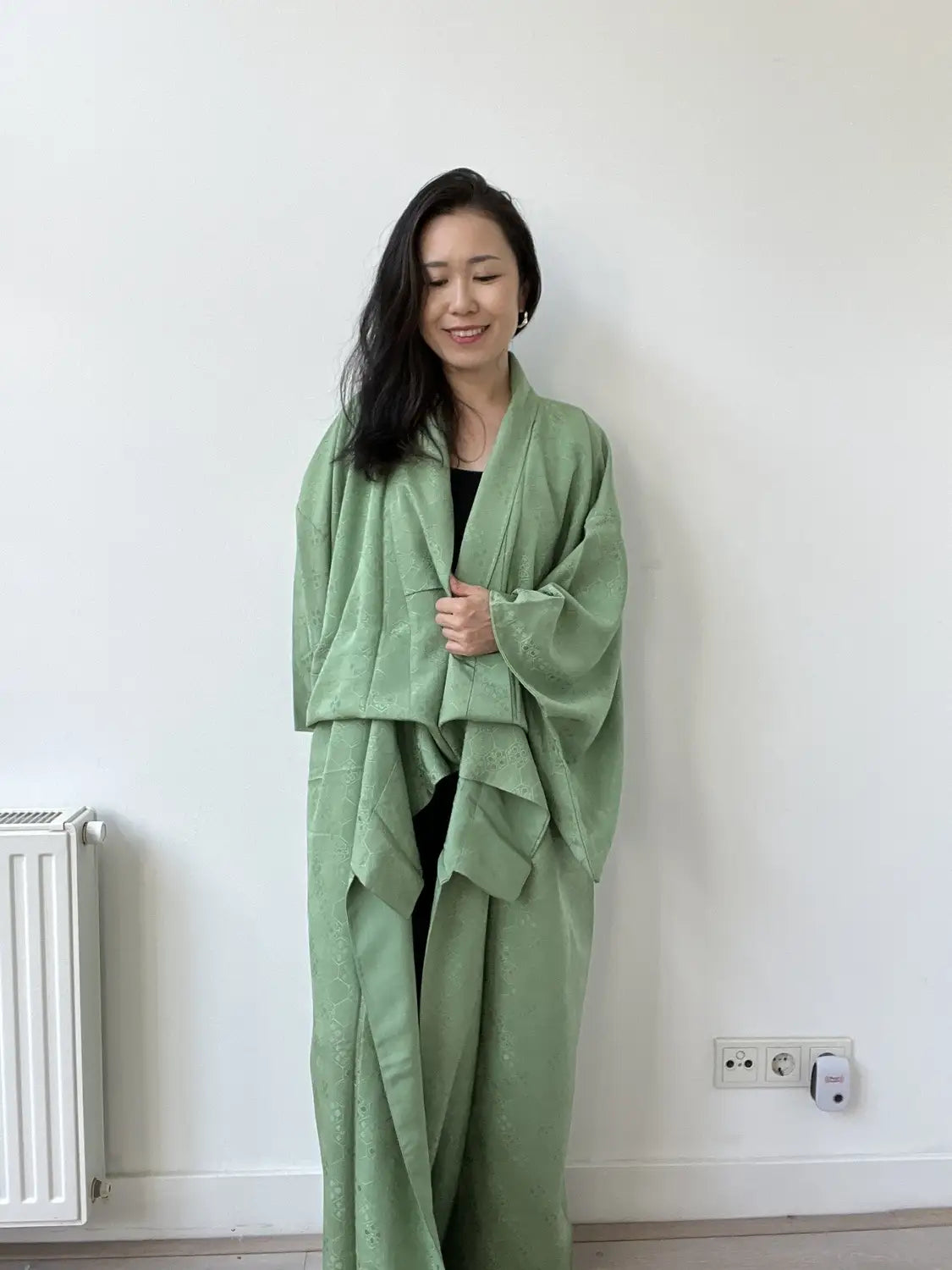 Vintage Iromuji Kimono – Frisches junges Grasgrün – Halleluja original arrangiert