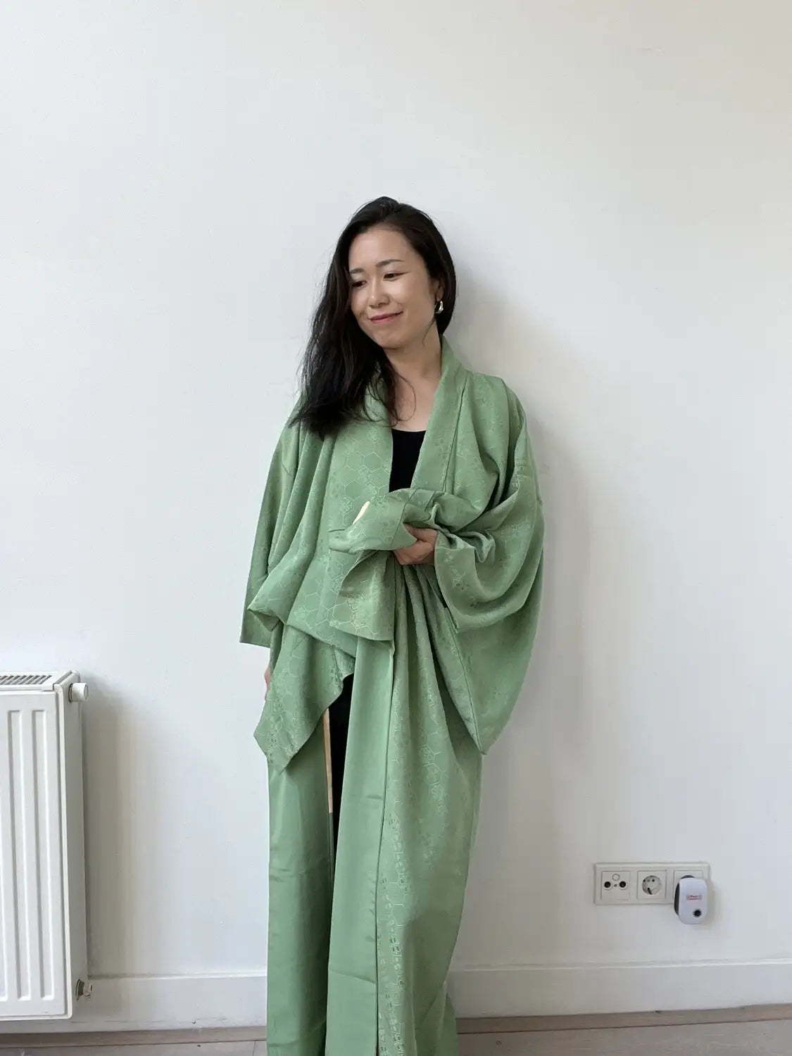 Vintage Iromuji Kimono – Frisches junges Grasgrün – Halleluja original arrangiert