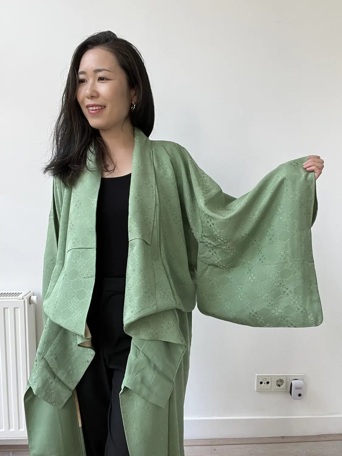Vintage Iromuji Kimono – Frisches junges Grasgrün – Halleluja original arrangiert