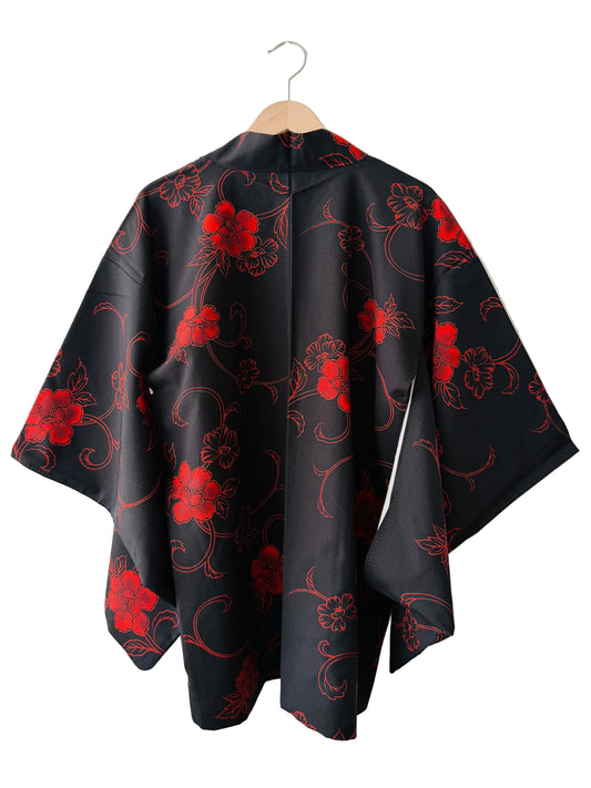 Vintage Black Haori - Red Peony -