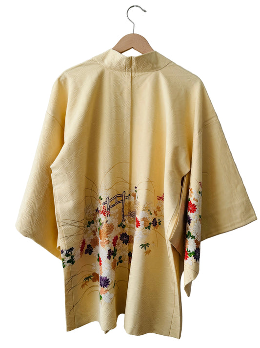 Vintage kleur Haori - Crème Hana guruma (bloemenwagen) -