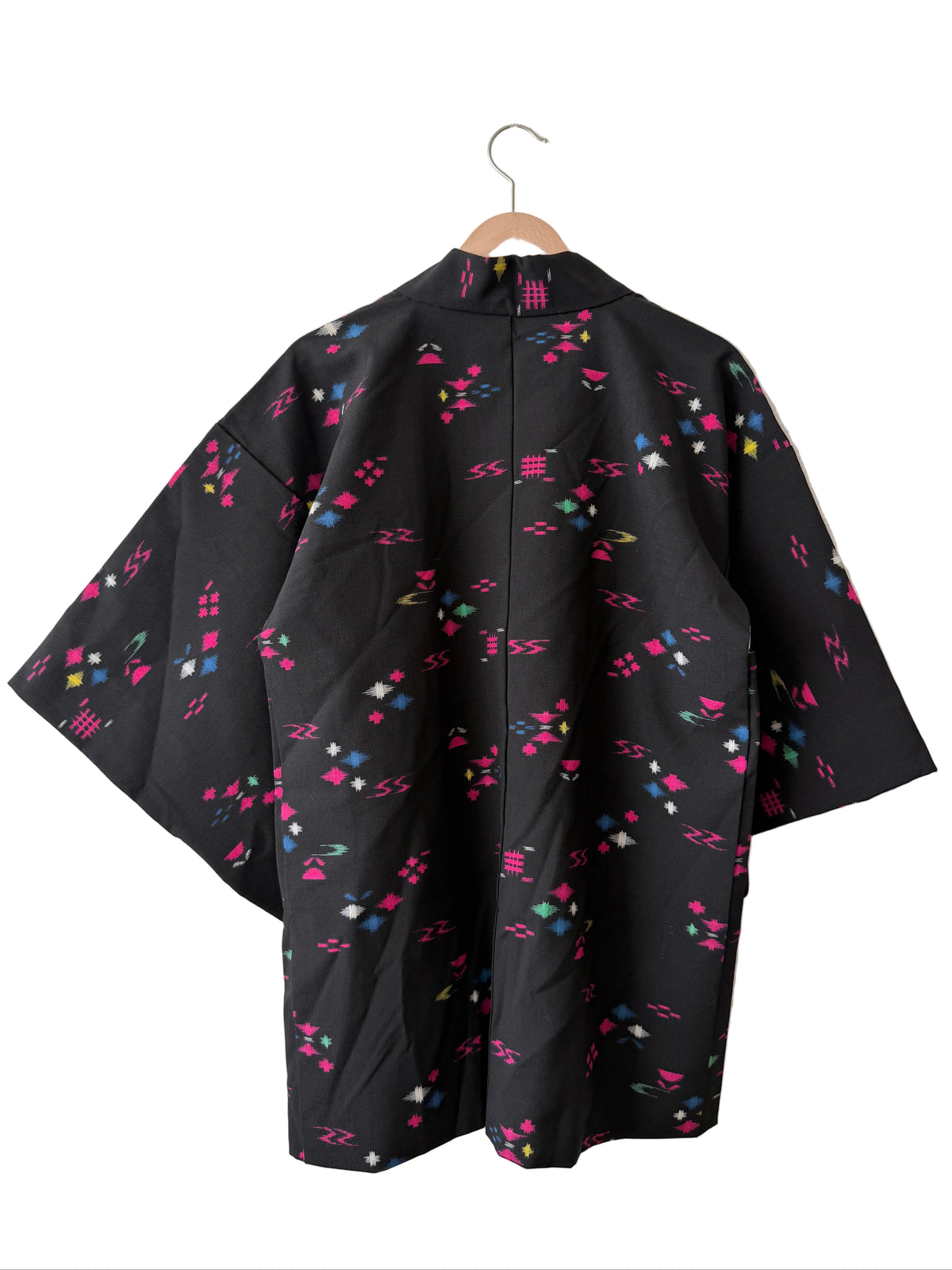 Vintage Schwarzer Haori - Bunte Sterne am Nachthimmel -