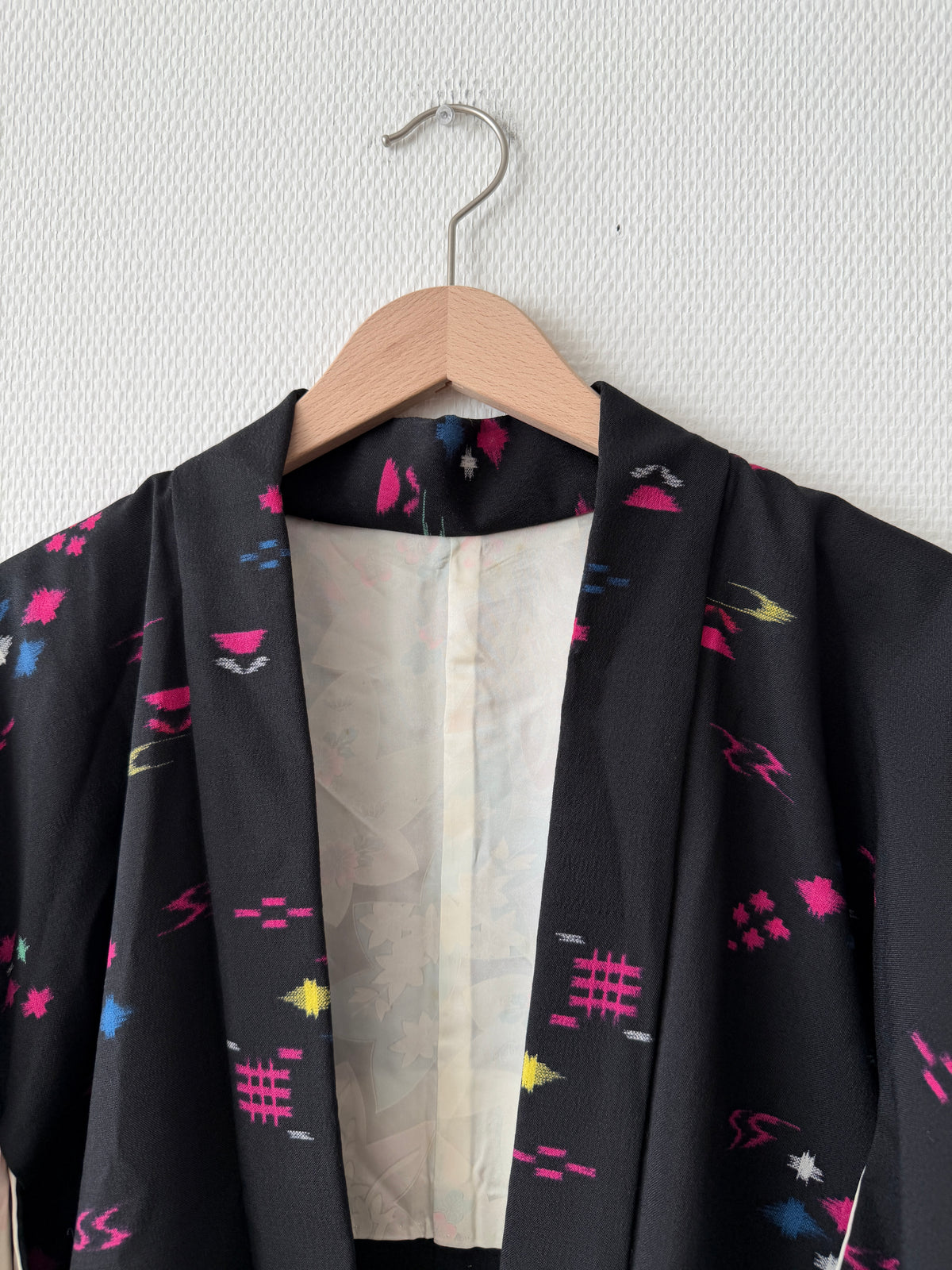 Vintage Schwarzer Haori - Bunte Sterne am Nachthimmel -