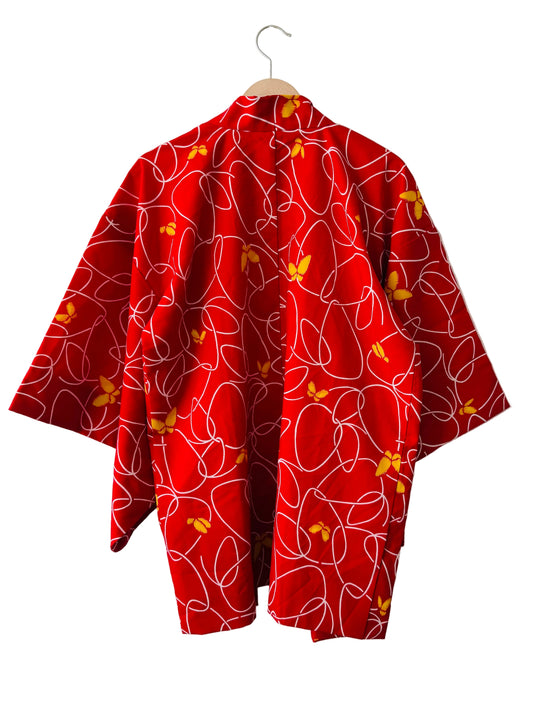 Vintage kleur Haori - Rood Gele Vlinder -