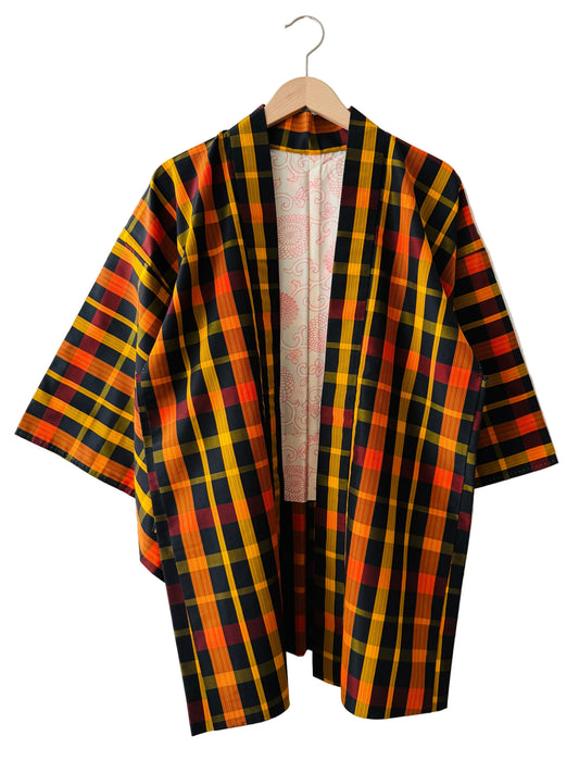 Vintage color Haori - Check Tsumugi -
