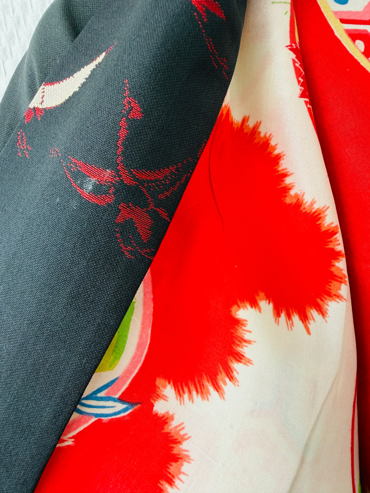 Vintage Black Haori - Red and White Cranes -