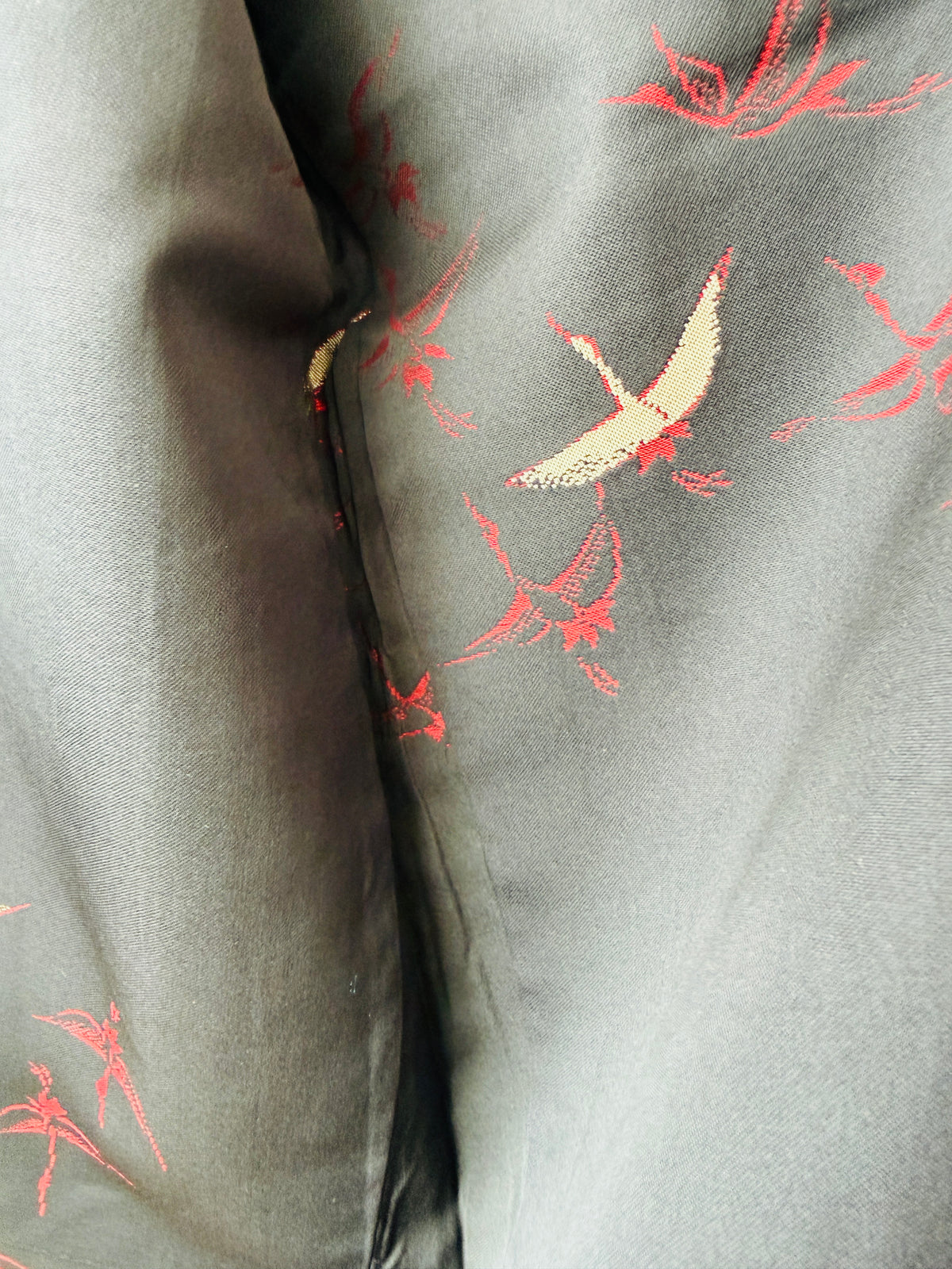 Vintage Black Haori - Red and White Cranes -