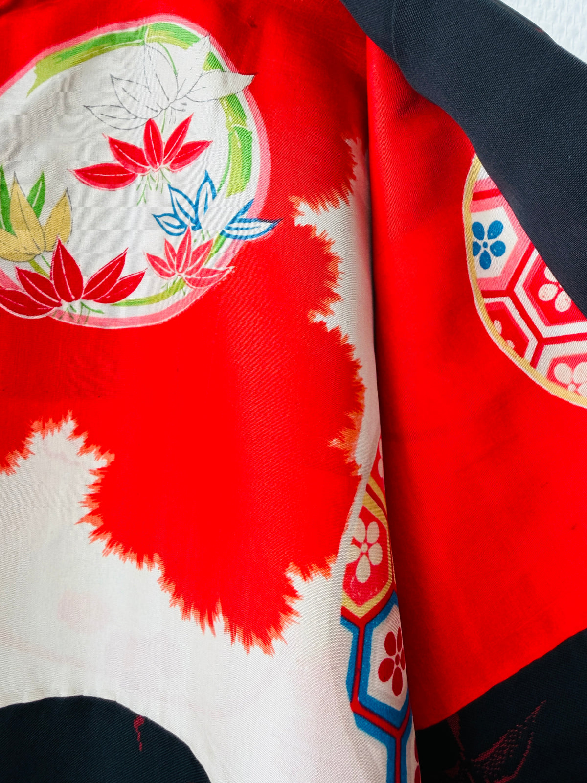 Vintage Black Haori - Red and White Cranes -