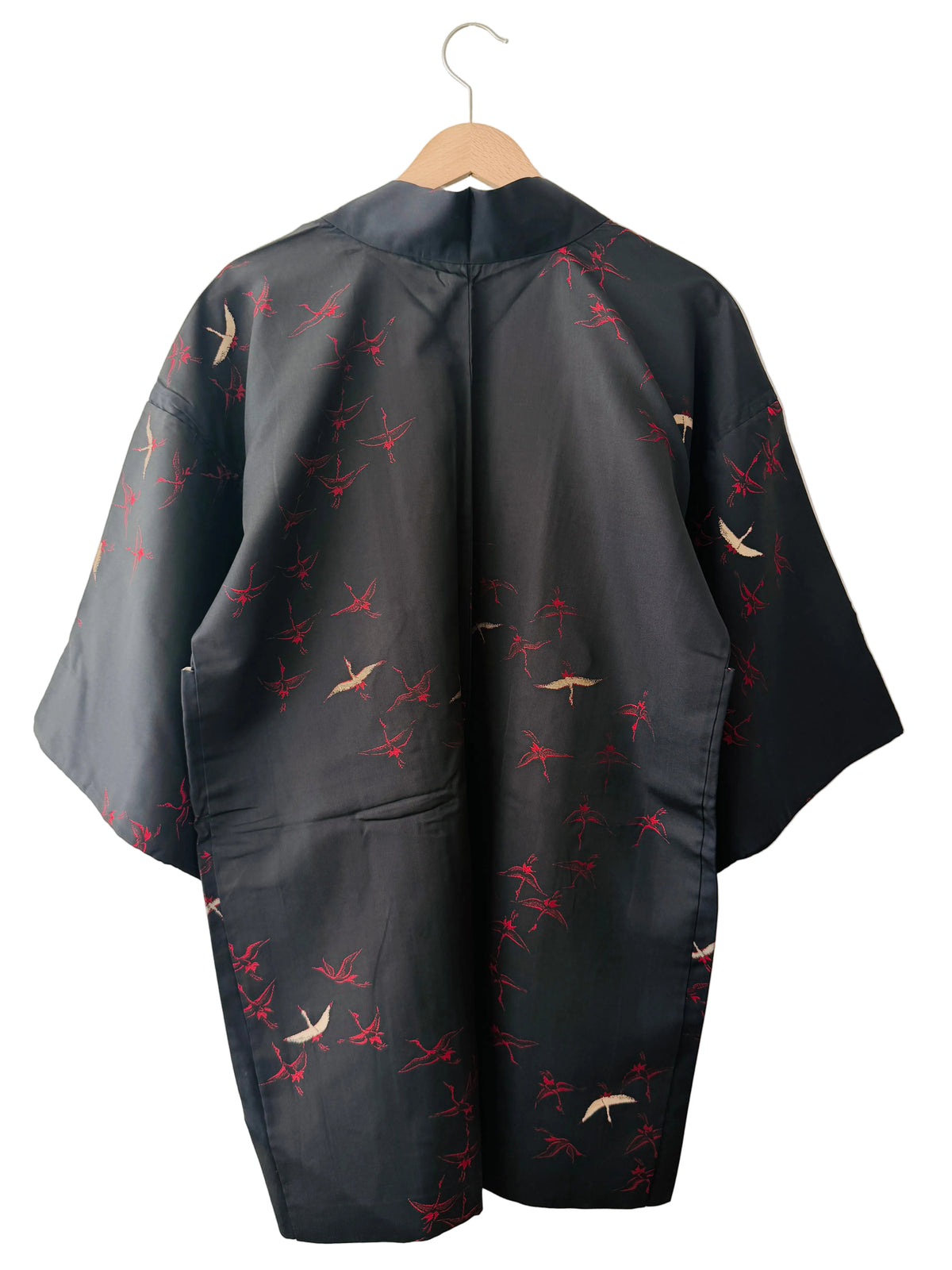 Vintage Black Haori - Red and White Cranes -