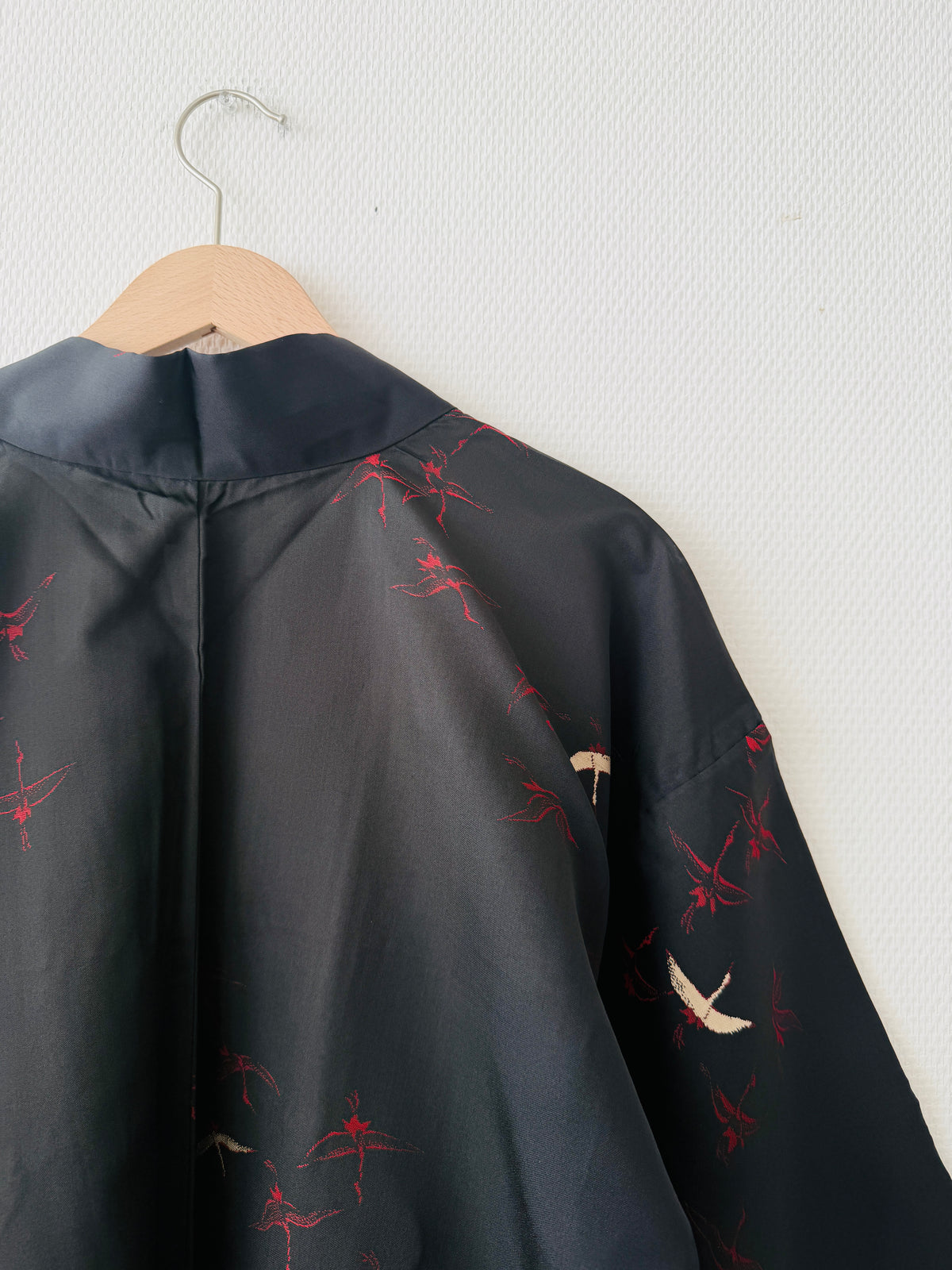 Vintage Black Haori - Red and White Cranes -