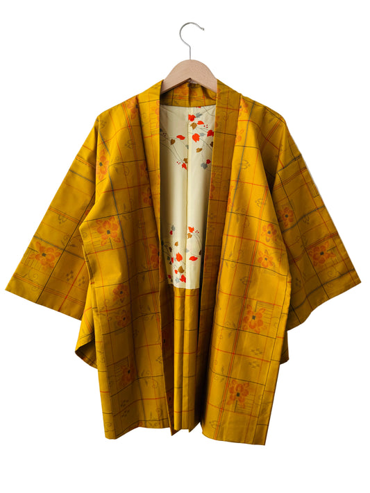 Vintage color Haori - Mustard-Coloured Nature Tsumugi -