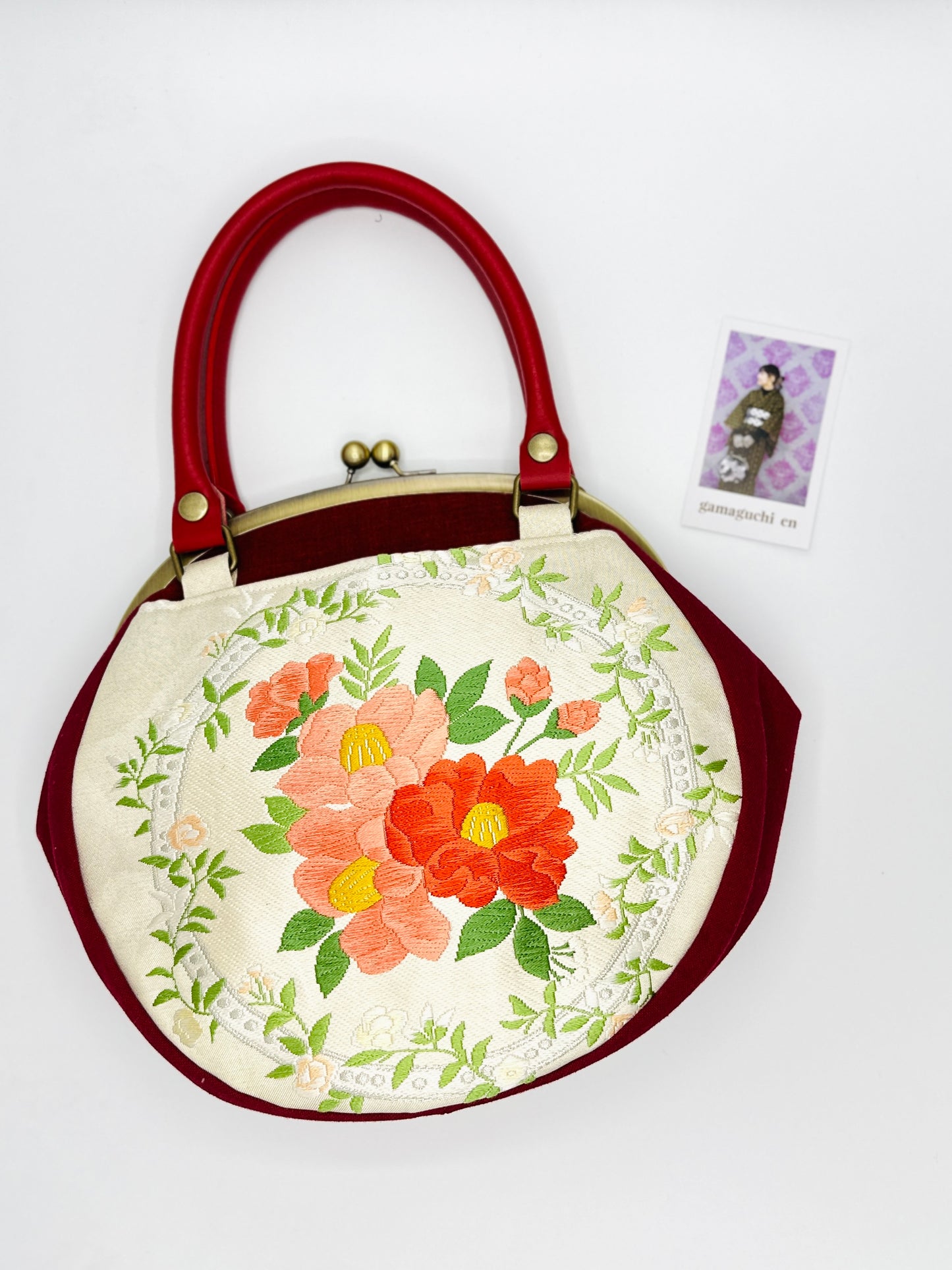 【Rot/Kamelie】 Gamaguchi-en/Handtasche, Kupplung, Beutel, japanische Tasche, Umhängetasche, japanische Geschenke
