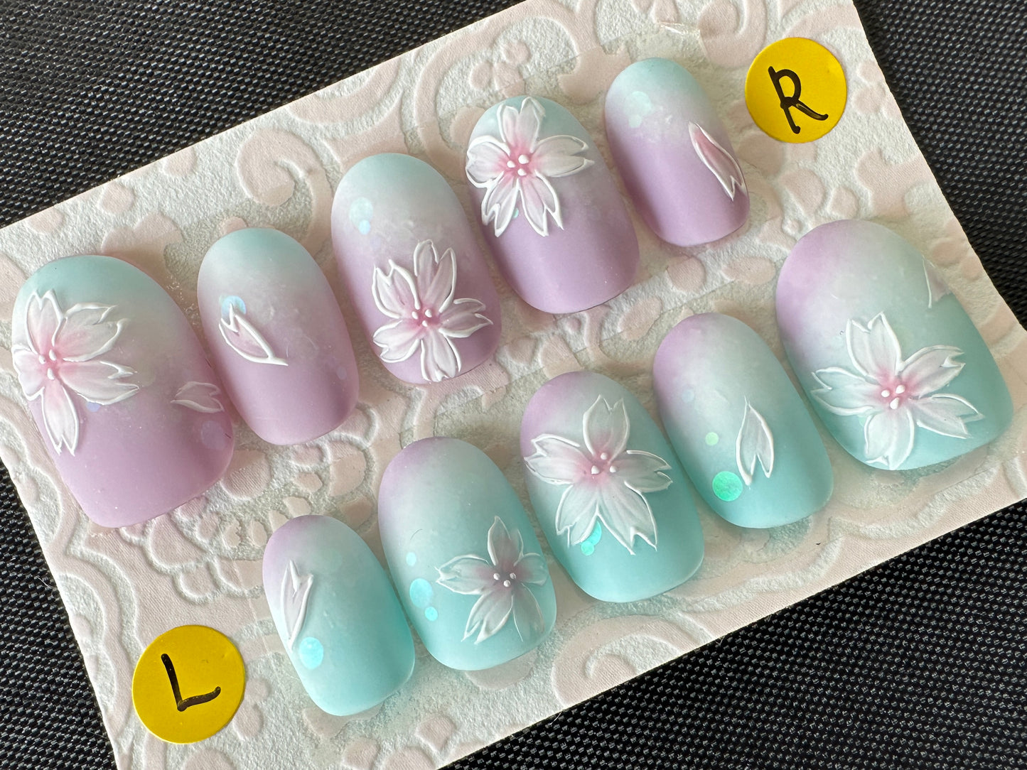 【Light purple,cherry blossom】Size:M（Japanese Pattern Nail Tips）Handmade Reusable Press On Nails,Gel nails,Glue On Nails,Japanese Gifts