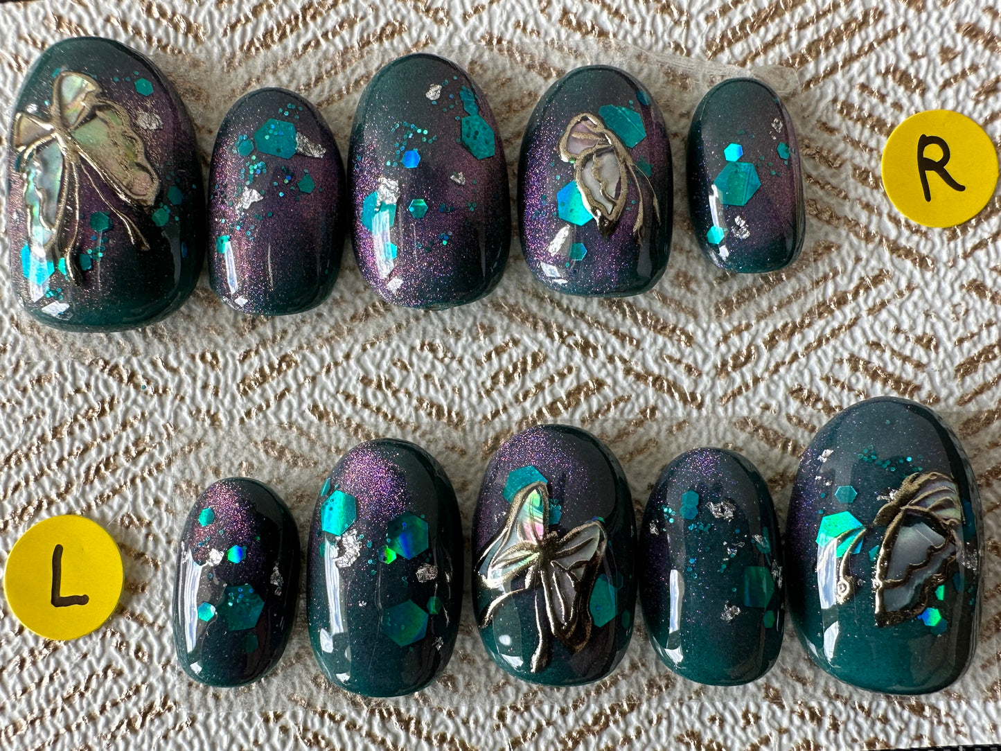 【Glossy navy,Butterfly in the night】Size:S（Japanese Pattern Nail Tips）Handmade Reusable Press On Nails,Gel nails,Glue On Nails,Japanese Gifts