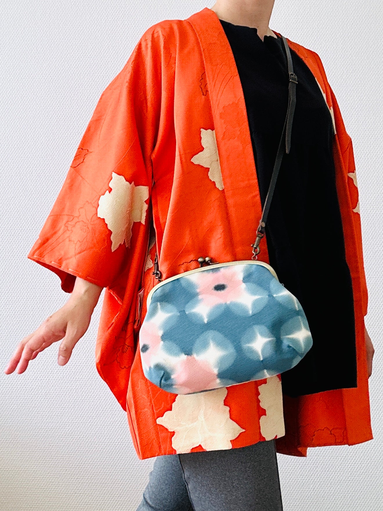 【Gamaguchi-en】 2way-handbag / shibori, shippo, bleu, embrayage, pochette, sac japonais, sac à bandoulière, cadeaux japonais