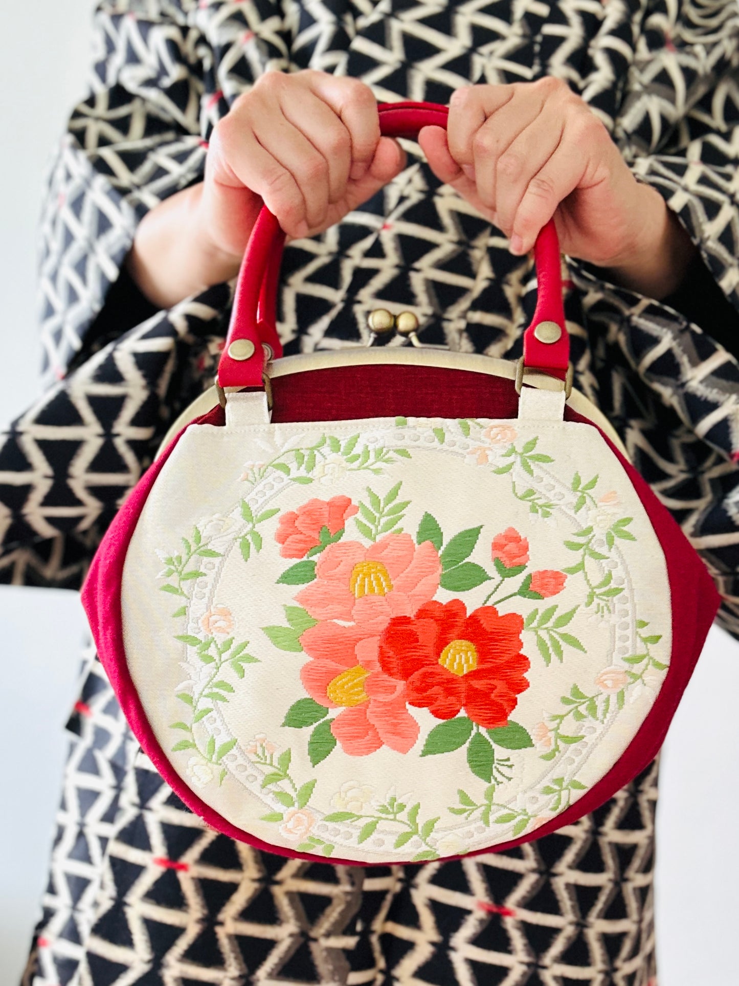 【Red/Camellia】Gamaguchi-en/Handbag,Clutch,Pouch,Japanese bag,Shoulder bag,Japanese Gifts