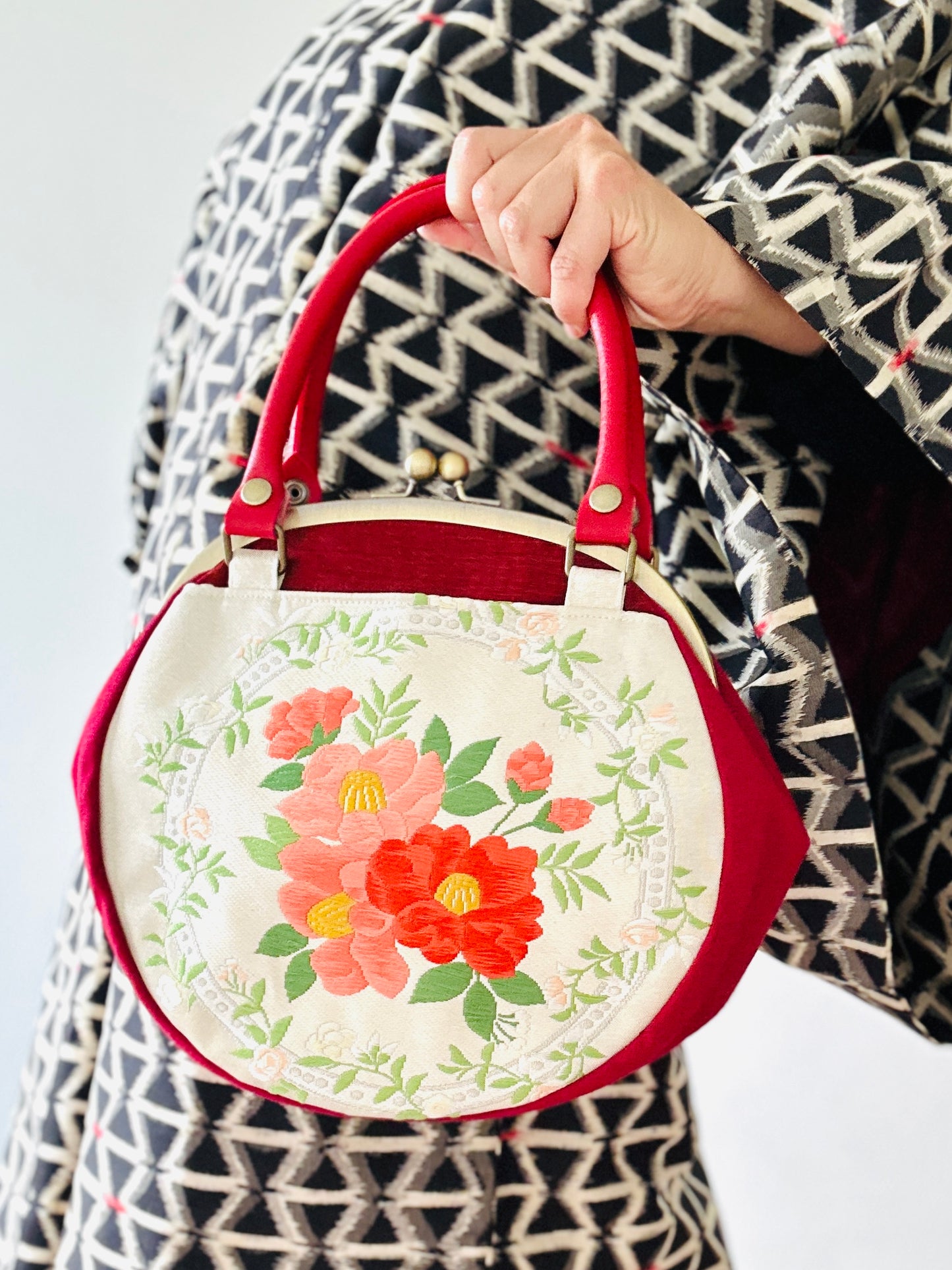 【Red / Camellia】 Gamaguchi-en / Handbag, embrayage, pochette, sac japonais, sac d'épalas, cadeaux japonais
