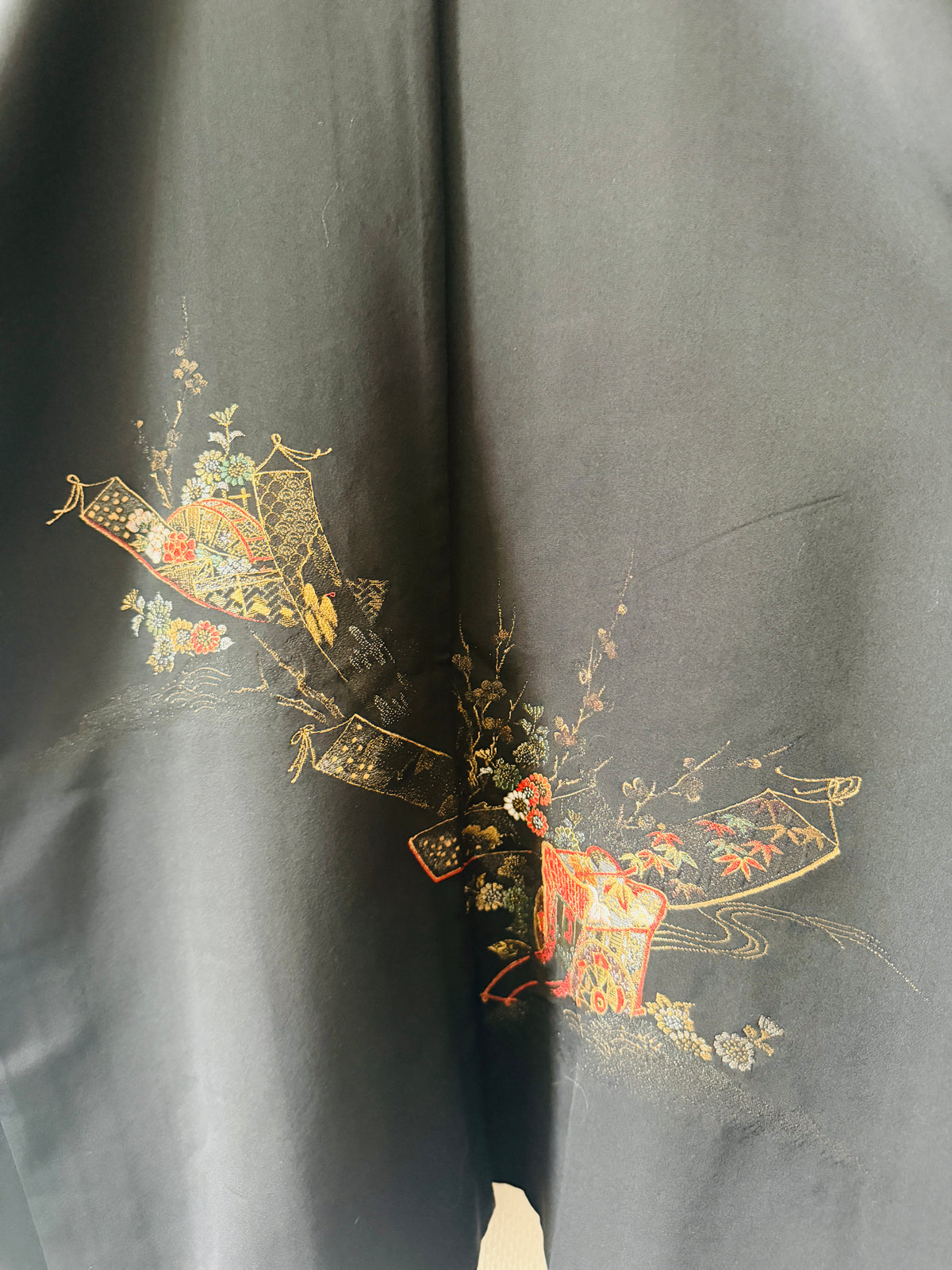 Vintage Black Haori - Chariot à fleurs (Hanaguruma) -