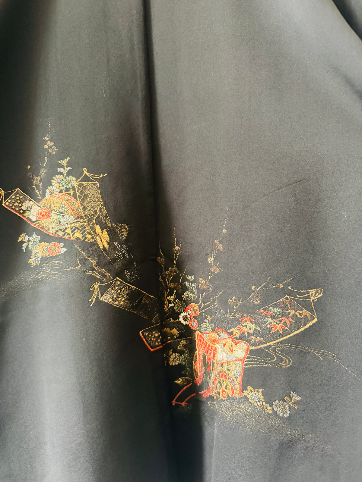 Vintage Black Haori - Chariot à fleurs (Hanaguruma) -