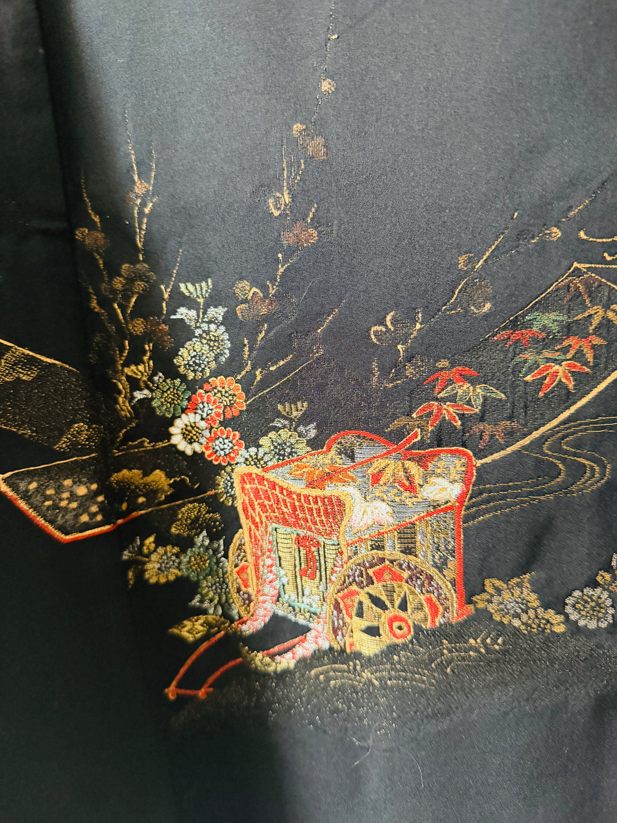 Vintage Black Haori - Chariot à fleurs (Hanaguruma) -