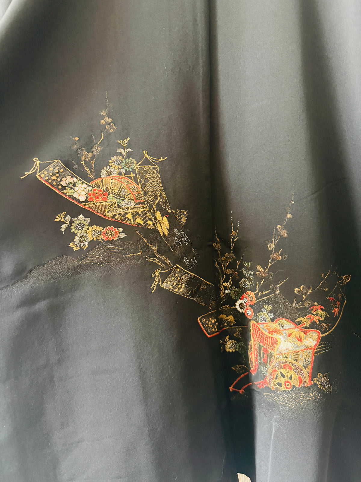Vintage Black Haori - Chariot à fleurs (Hanaguruma) -