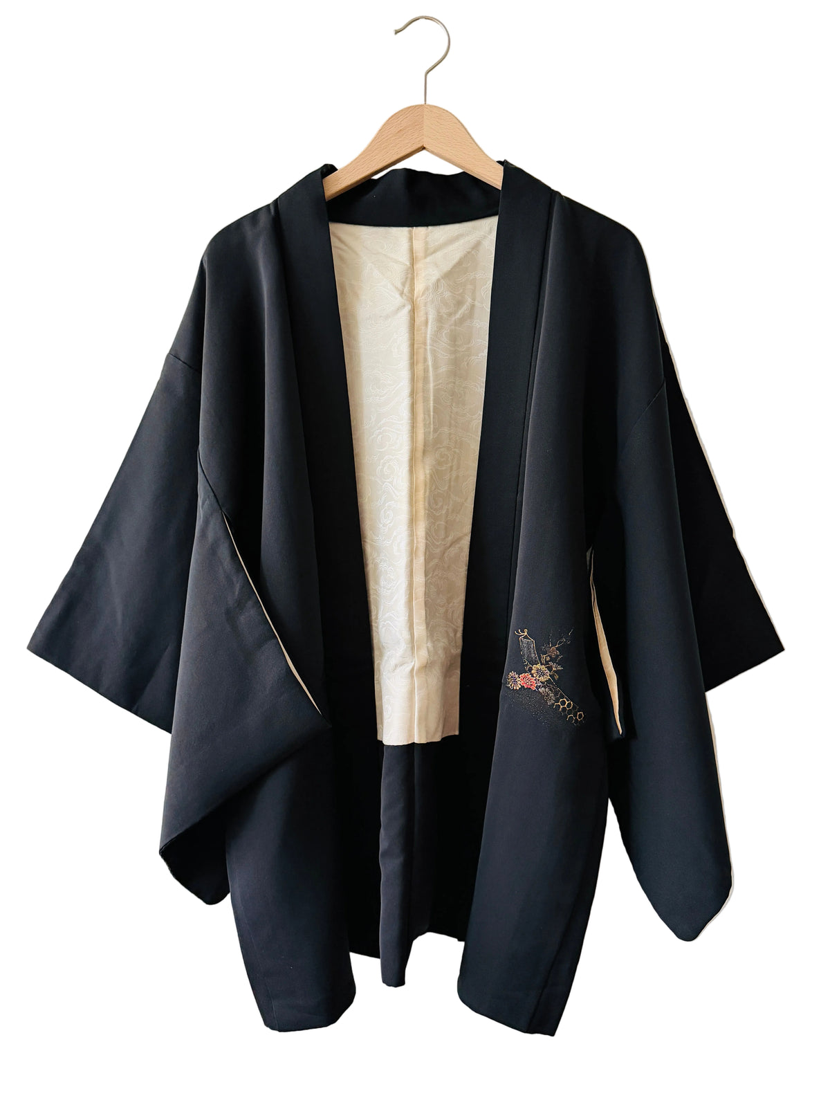 Vintage Black Haori - Chariot à fleurs (Hanaguruma) -