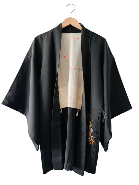 Vintage Black Haori - Fleurs aux couleurs d'automne -