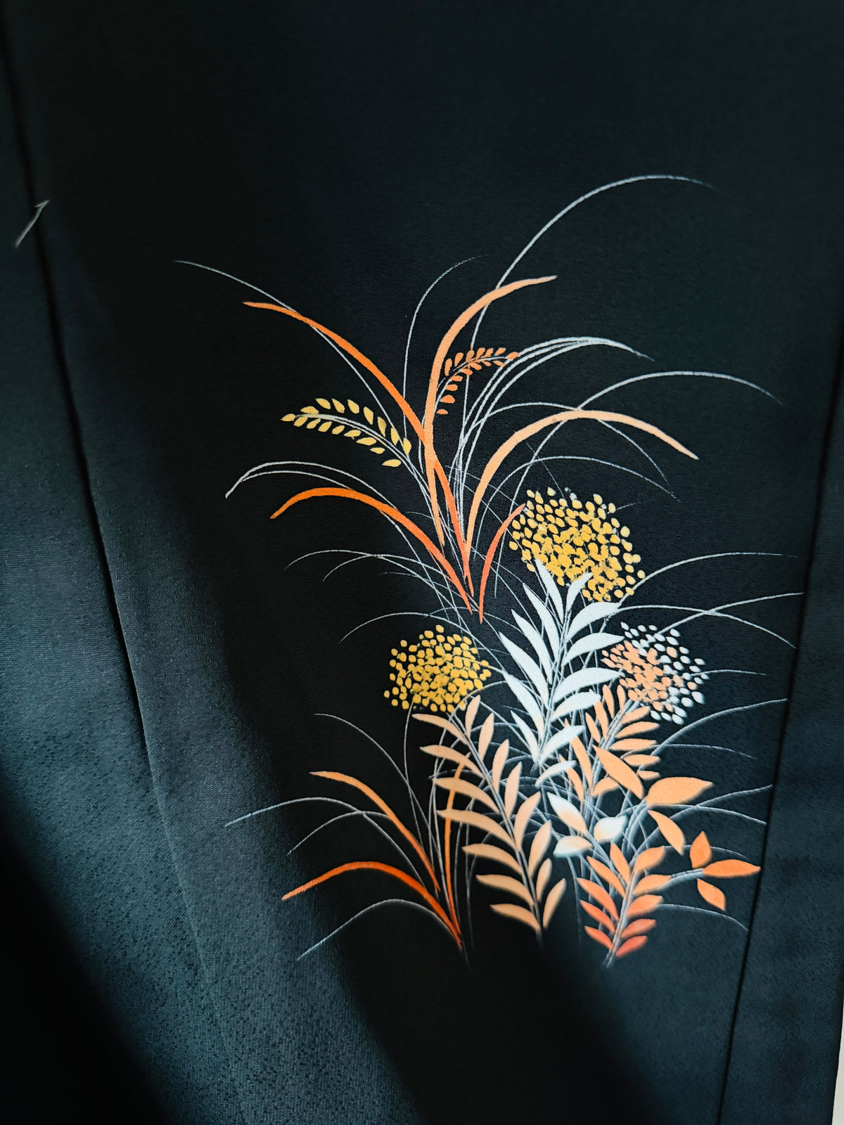 Vintage Black Haori - Flowers in Autumn Colours -