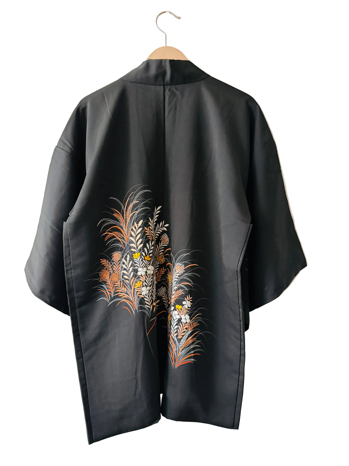 Vintage Black Haori - Flowers in Autumn Colours -