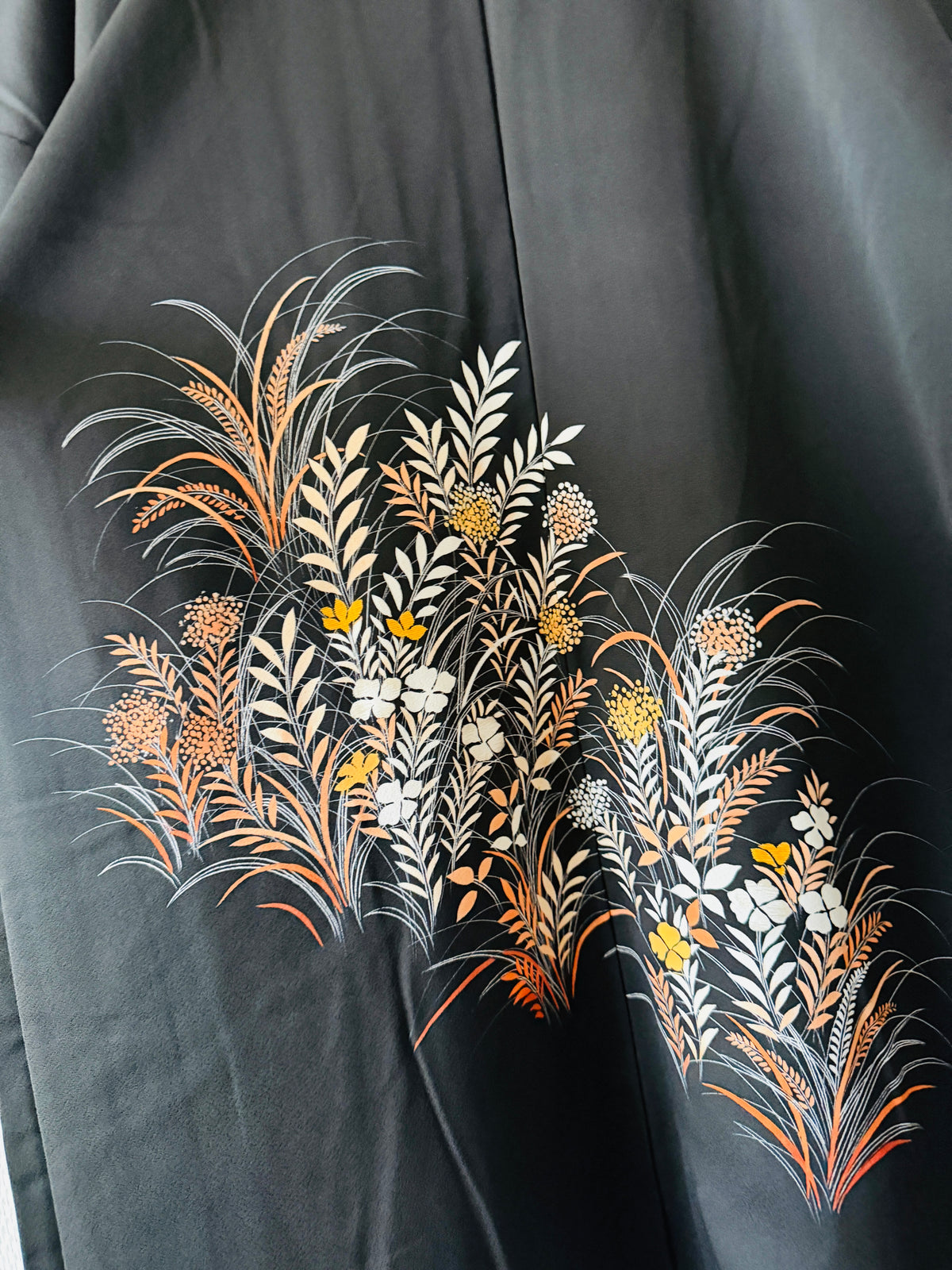 Vintage Black Haori - Flowers in Autumn Colours -