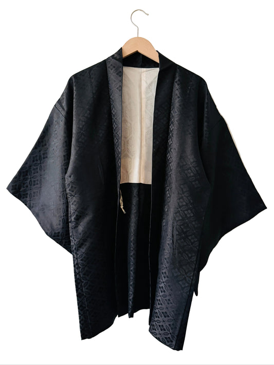 Vintage Black Haori - Hanabishi (Motif Fleur Diamant) -